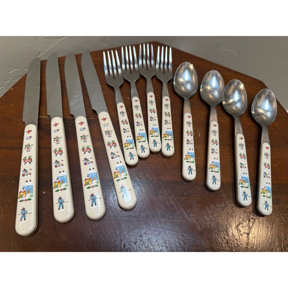 Vintage International Silver Heartland 12 Pc Flatware Set Japan Folk Art Farm